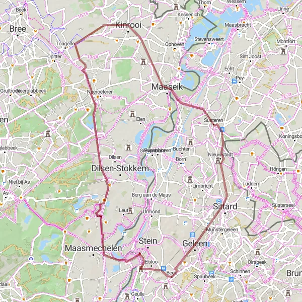 Map miniature of "The Border Thrill" cycling inspiration in Limburg (NL), Netherlands. Generated by Tarmacs.app cycling route planner