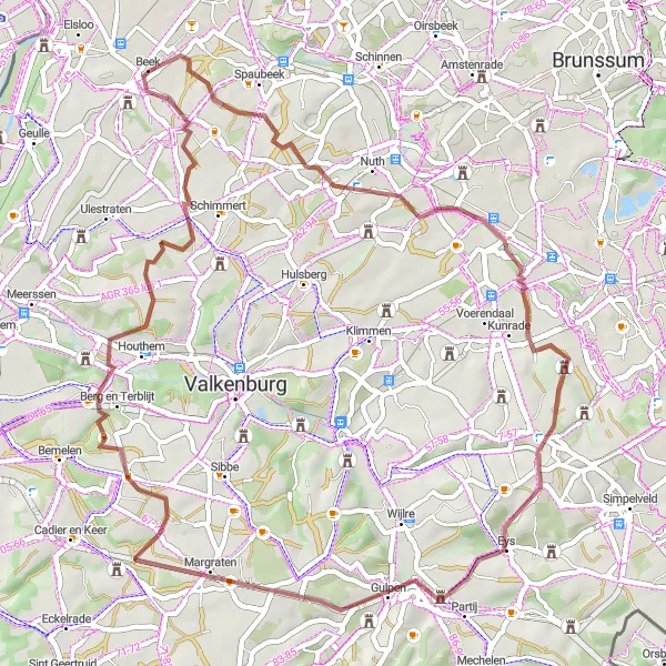 Miniatuurkaart van de fietsinspiratie "Avontuurlijke gravelroute rond Beek" in Limburg (NL), Netherlands. Gemaakt door de Tarmacs.app fietsrouteplanner