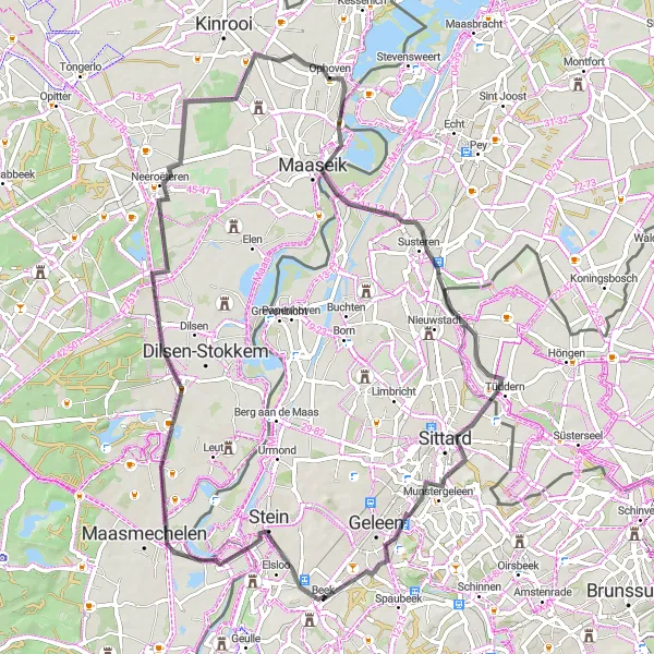 Miniatuurkaart van de fietsinspiratie "Wielrennen langs Neeroeteren en Kollenberg" in Limburg (NL), Netherlands. Gemaakt door de Tarmacs.app fietsrouteplanner