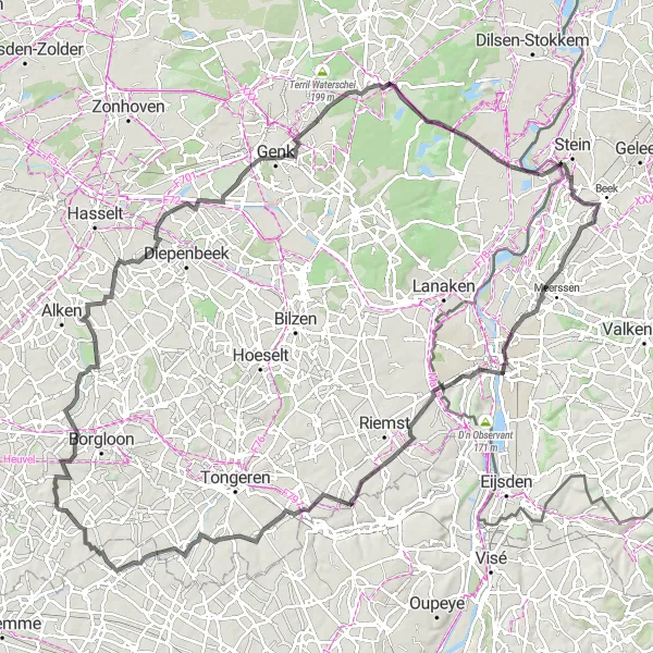Map miniature of "The Grand Tour" cycling inspiration in Limburg (NL), Netherlands. Generated by Tarmacs.app cycling route planner