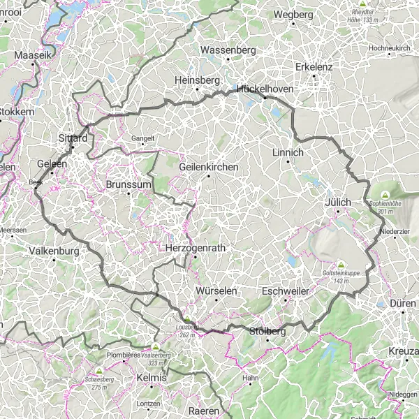 Map miniature of "Limburg Road Cycling Adventure" cycling inspiration in Limburg (NL), Netherlands. Generated by Tarmacs.app cycling route planner