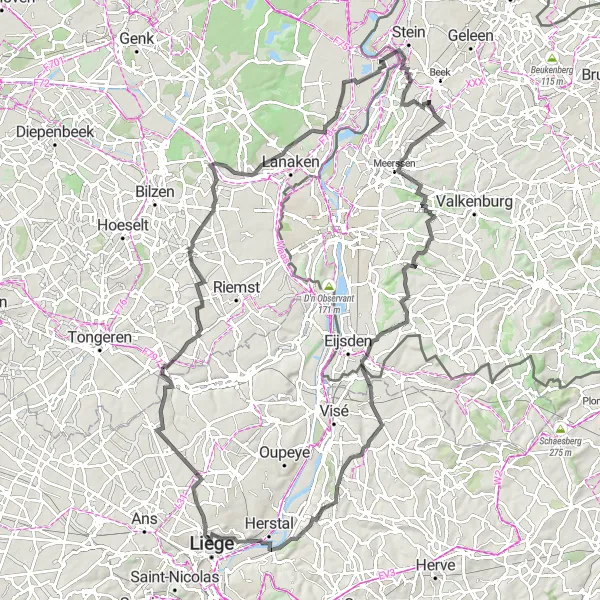 Miniatuurkaart van de fietsinspiratie "Heuvelachtige route door Limburg" in Limburg (NL), Netherlands. Gemaakt door de Tarmacs.app fietsrouteplanner