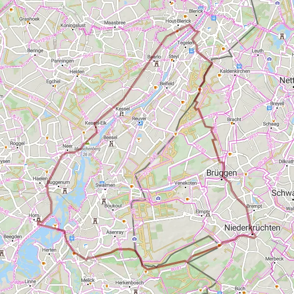 Map miniature of "The Gravel Expedition" cycling inspiration in Limburg (NL), Netherlands. Generated by Tarmacs.app cycling route planner