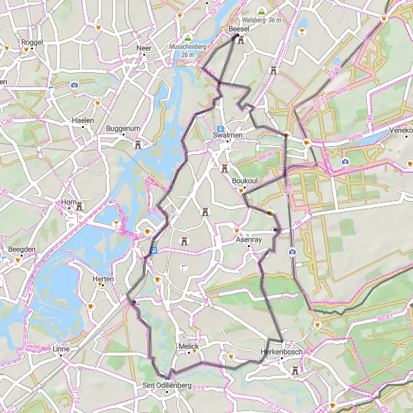 Map miniature of "Hidden Gems" cycling inspiration in Limburg (NL), Netherlands. Generated by Tarmacs.app cycling route planner