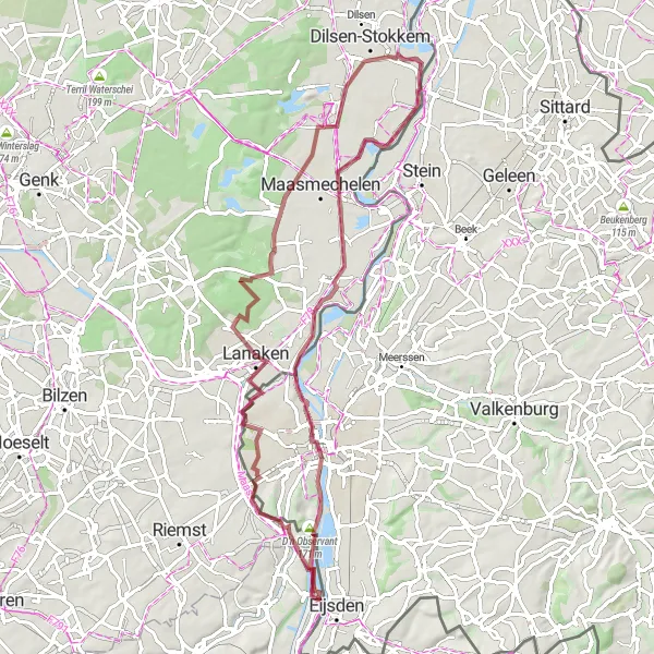 Map miniature of "Nature's Treasures" cycling inspiration in Limburg (NL), Netherlands. Generated by Tarmacs.app cycling route planner