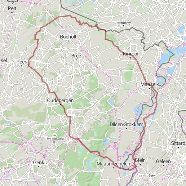 Map miniature of "Around the Maas" cycling inspiration in Limburg (NL), Netherlands. Generated by Tarmacs.app cycling route planner