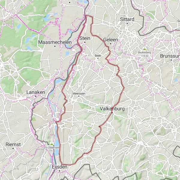 Miniatuurkaart van de fietsinspiratie "Nattenhoven naar Berg aan de Maas Gravel Route" in Limburg (NL), Netherlands. Gemaakt door de Tarmacs.app fietsrouteplanner