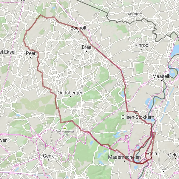 Map miniature of "The Gravel Meander" cycling inspiration in Limburg (NL), Netherlands. Generated by Tarmacs.app cycling route planner