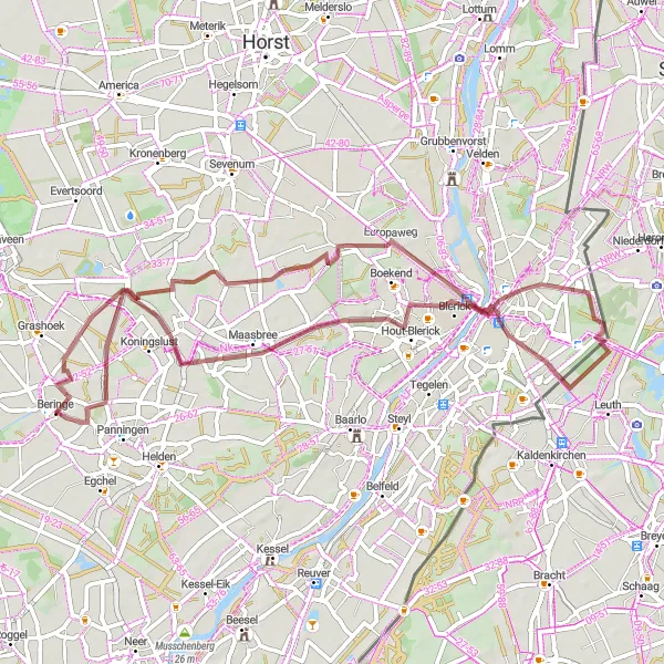 Map miniature of "The Maasbree Gravel Delight" cycling inspiration in Limburg (NL), Netherlands. Generated by Tarmacs.app cycling route planner