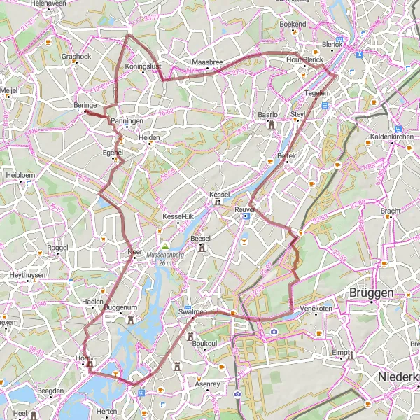Miniatuurkaart van de fietsinspiratie "Gravelroute door Limburgse natuur" in Limburg (NL), Netherlands. Gemaakt door de Tarmacs.app fietsrouteplanner