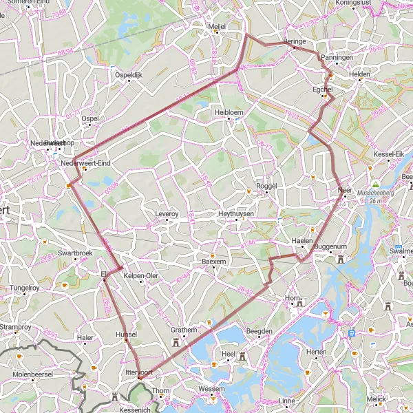 Miniatuurkaart van de fietsinspiratie "Gravelroute Beringe - Ell" in Limburg (NL), Netherlands. Gemaakt door de Tarmacs.app fietsrouteplanner