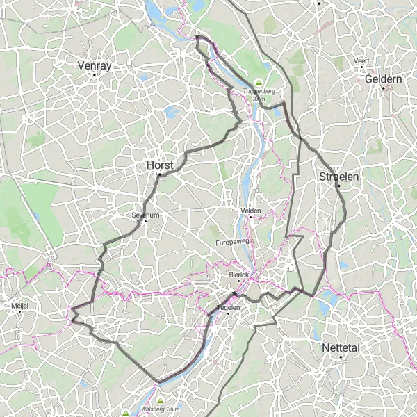 Miniatuurkaart van de fietsinspiratie "Historische route door Noord-Limburg" in Limburg (NL), Netherlands. Gemaakt door de Tarmacs.app fietsrouteplanner