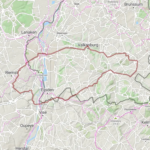 Miniatuurkaart van de fietsinspiratie "Verkenningstocht door Zuid-Limburgs landschap" in Limburg (NL), Netherlands. Gemaakt door de Tarmacs.app fietsrouteplanner