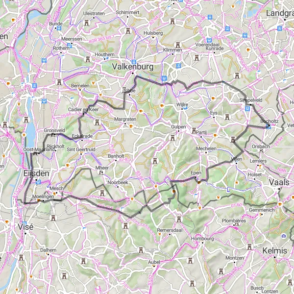 Map miniature of "Gentle Rolling Hills" cycling inspiration in Limburg (NL), Netherlands. Generated by Tarmacs.app cycling route planner