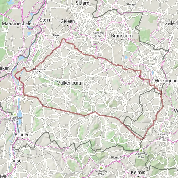 Miniatuurkaart van de fietsinspiratie "Bergen en Kastelen Gravelroute" in Limburg (NL), Netherlands. Gemaakt door de Tarmacs.app fietsrouteplanner