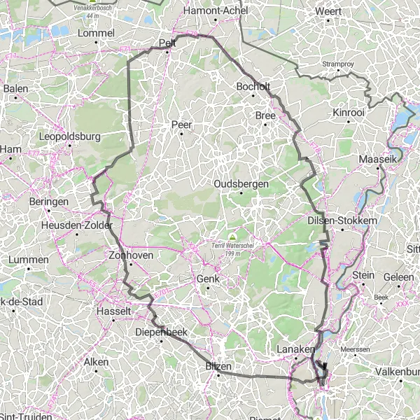Map miniature of "Roads Less Traveled" cycling inspiration in Limburg (NL), Netherlands. Generated by Tarmacs.app cycling route planner