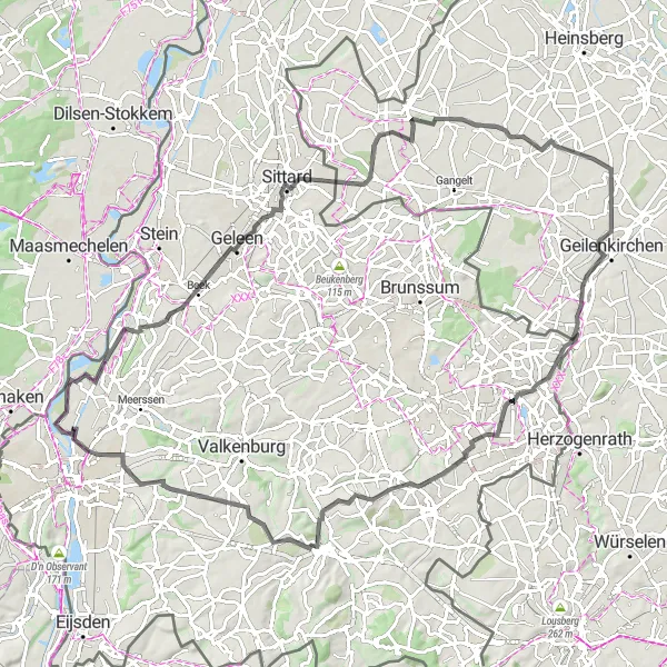 Map miniature of "Limburg's Beauty Road" cycling inspiration in Limburg (NL), Netherlands. Generated by Tarmacs.app cycling route planner