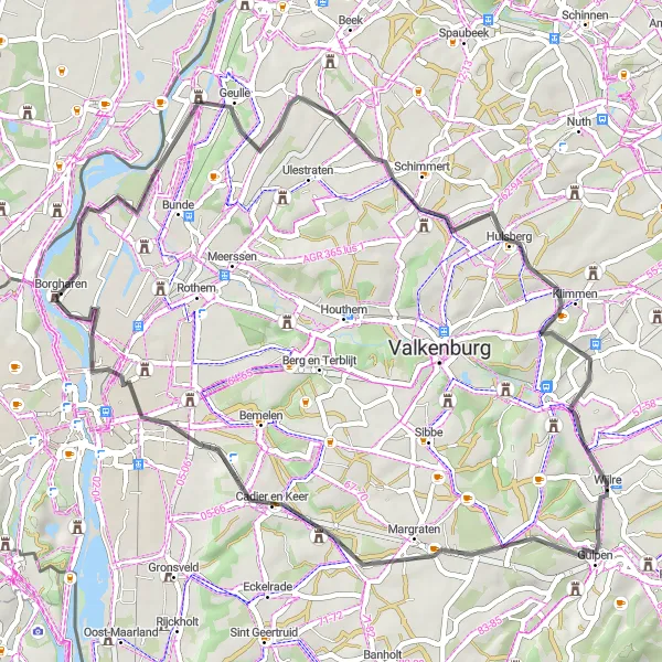 Miniatuurkaart van de fietsinspiratie "Heuvelachtige fietstocht door Limburg" in Limburg (NL), Netherlands. Gemaakt door de Tarmacs.app fietsrouteplanner
