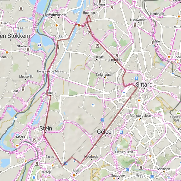 Map miniature of "Scenic Sittard Loop" cycling inspiration in Limburg (NL), Netherlands. Generated by Tarmacs.app cycling route planner