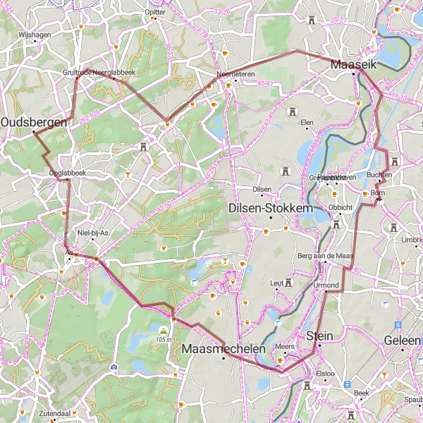 Miniatuurkaart van de fietsinspiratie "Gravel avontuur door Belgisch Limburg en Nederlands Limburg" in Limburg (NL), Netherlands. Gemaakt door de Tarmacs.app fietsrouteplanner