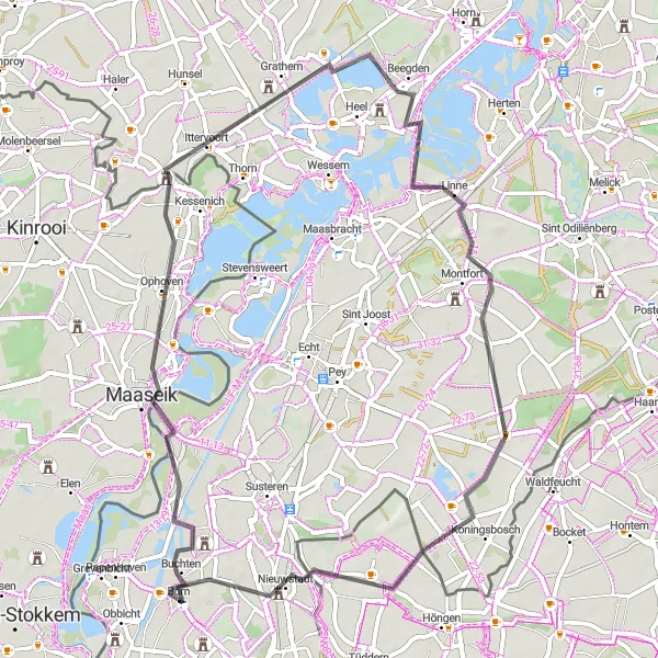 Map miniature of "Maaseik and Montfort Road Cycling Expedition" cycling inspiration in Limburg (NL), Netherlands. Generated by Tarmacs.app cycling route planner