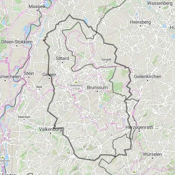 Miniatuurkaart van de fietsinspiratie "Fietsroute rond Born naar Susteren en Geleen" in Limburg (NL), Netherlands. Gemaakt door de Tarmacs.app fietsrouteplanner