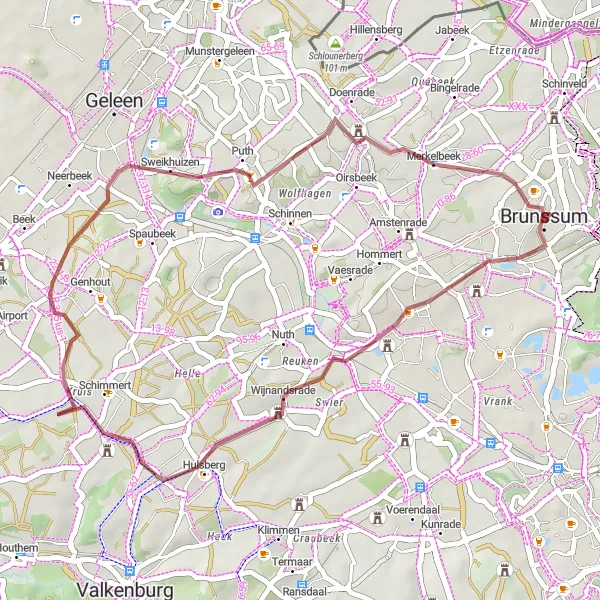Map miniature of "Wijnandsrade - Sweikhuizen - Beukenberg - Merkelbeek Loop" cycling inspiration in Limburg (NL), Netherlands. Generated by Tarmacs.app cycling route planner