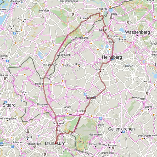 Map miniature of "Huis Heyenhoven - Echterbosch - Op den Hering Loop" cycling inspiration in Limburg (NL), Netherlands. Generated by Tarmacs.app cycling route planner