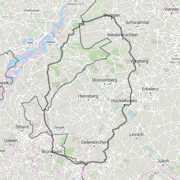 Map miniature of "Schinveld - Koningsbosch - Bergehalde Carolus Magnus Loop" cycling inspiration in Limburg (NL), Netherlands. Generated by Tarmacs.app cycling route planner