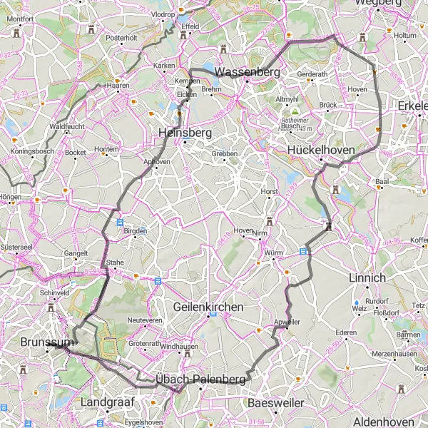 Map miniature of "European Delights" cycling inspiration in Limburg (NL), Netherlands. Generated by Tarmacs.app cycling route planner