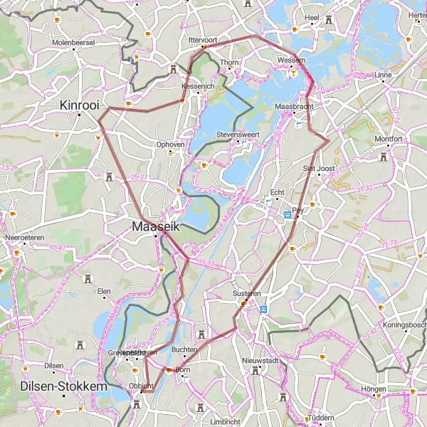 Map miniature of "Riverside Adventure" cycling inspiration in Limburg (NL), Netherlands. Generated by Tarmacs.app cycling route planner