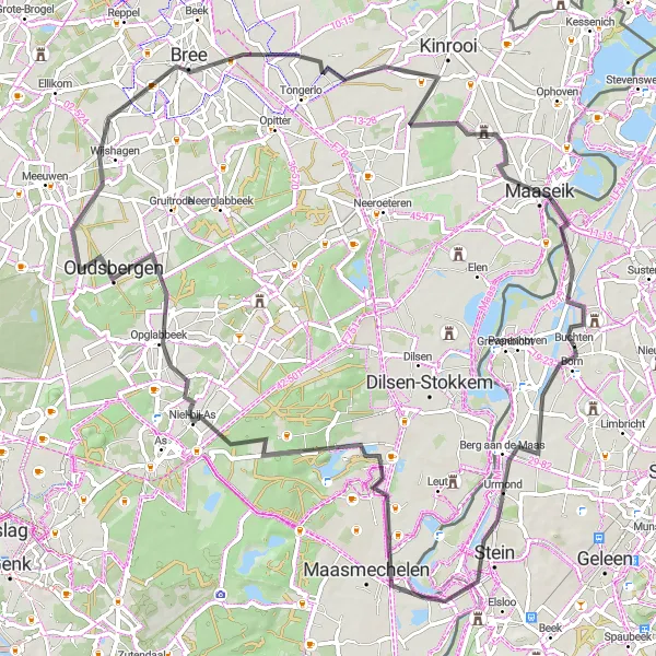 Map miniature of "Buchten Loop" cycling inspiration in Limburg (NL), Netherlands. Generated by Tarmacs.app cycling route planner