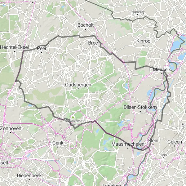 Map miniature of "Road to Adventure" cycling inspiration in Limburg (NL), Netherlands. Generated by Tarmacs.app cycling route planner
