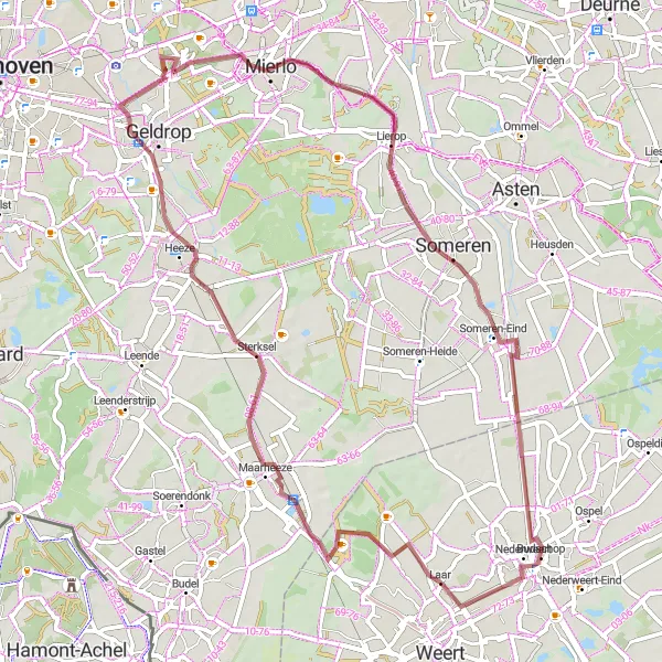 Map miniature of "Laar to Bosserstraat Gravel Adventure" cycling inspiration in Limburg (NL), Netherlands. Generated by Tarmacs.app cycling route planner