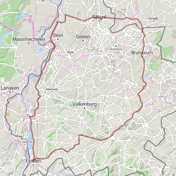 Map miniature of "Eijsden - Slavante - Kasteel Geusselt - Urmond Round Trip" cycling inspiration in Limburg (NL), Netherlands. Generated by Tarmacs.app cycling route planner