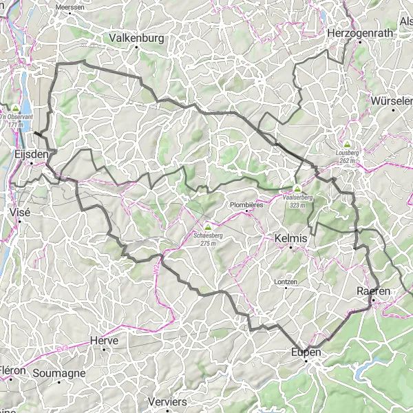 Miniatuurkaart van de fietsinspiratie "Schilderachtige Road Cycling Route van 96 km" in Limburg (NL), Netherlands. Gemaakt door de Tarmacs.app fietsrouteplanner