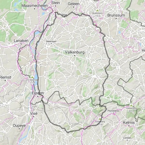 Map miniature of "The Challenging Climb" cycling inspiration in Limburg (NL), Netherlands. Generated by Tarmacs.app cycling route planner