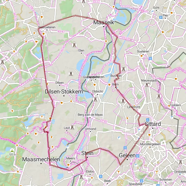 Miniatuurkaart van de fietsinspiratie "Historisch Erfgoed en Rivierlandschappen" in Limburg (NL), Netherlands. Gemaakt door de Tarmacs.app fietsrouteplanner