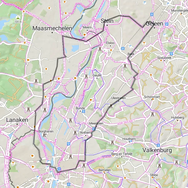 Map miniature of "Charming Villages and Historic Landmarks" cycling inspiration in Limburg (NL), Netherlands. Generated by Tarmacs.app cycling route planner