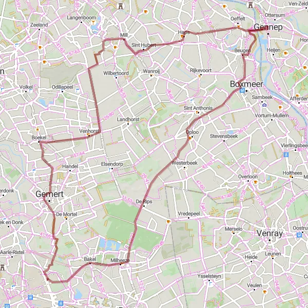 Miniatuurkaart van de fietsinspiratie "Avontuurlijke gravelrit door Beugen en Haps" in Limburg (NL), Netherlands. Gemaakt door de Tarmacs.app fietsrouteplanner