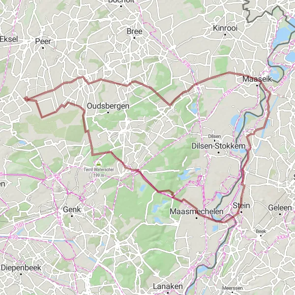 Map miniature of "Maasmechelen Gravel Adventure" cycling inspiration in Limburg (NL), Netherlands. Generated by Tarmacs.app cycling route planner