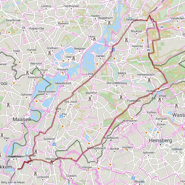 Miniatuurkaart van de fietsinspiratie "Verken Dieteren en Swalmen per gravelbike" in Limburg (NL), Netherlands. Gemaakt door de Tarmacs.app fietsrouteplanner