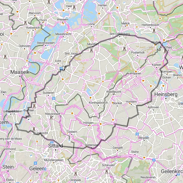 Map miniature of "The Cultural Trail" cycling inspiration in Limburg (NL), Netherlands. Generated by Tarmacs.app cycling route planner