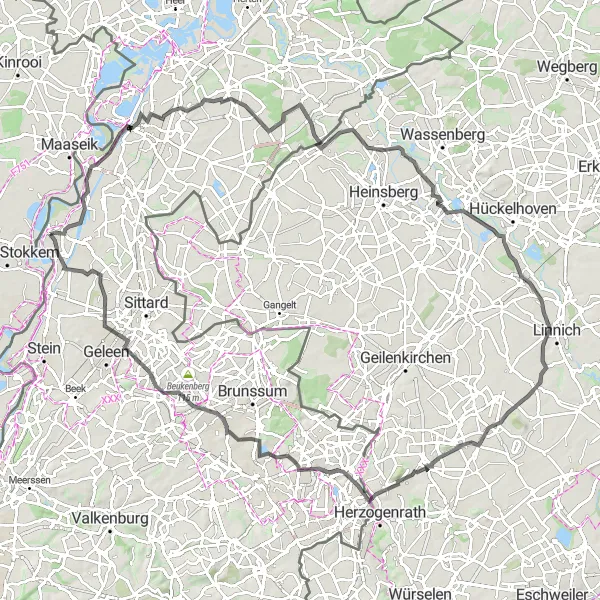 Miniatuurkaart van de fietsinspiratie "Lange wegtocht door Limburg en Duitsland" in Limburg (NL), Netherlands. Gemaakt door de Tarmacs.app fietsrouteplanner