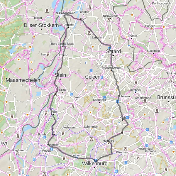 Map miniature of "The Limbricht Loop" cycling inspiration in Limburg (NL), Netherlands. Generated by Tarmacs.app cycling route planner