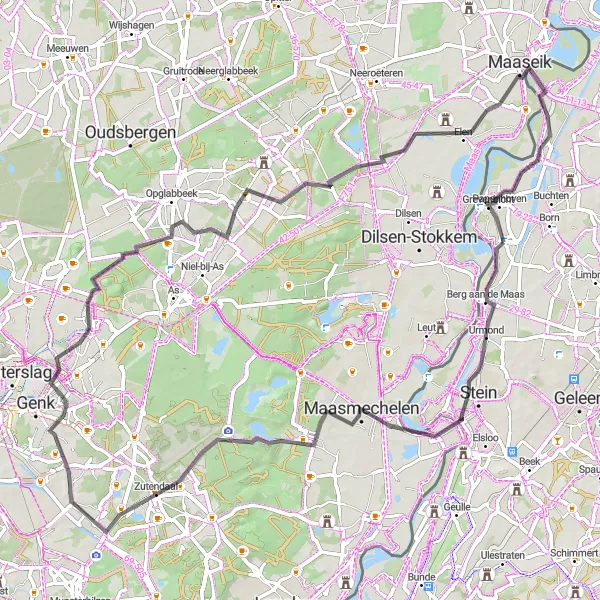 Map miniature of "Urmond Road Adventure" cycling inspiration in Limburg (NL), Netherlands. Generated by Tarmacs.app cycling route planner