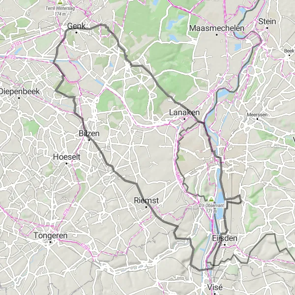 Miniatuurkaart van de fietsinspiratie "Historische route door Zuid-Limburg" in Limburg (NL), Netherlands. Gemaakt door de Tarmacs.app fietsrouteplanner