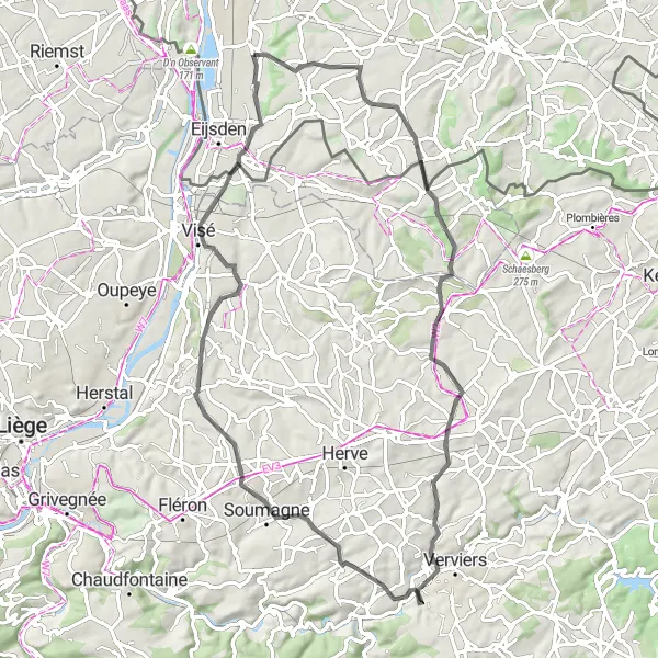 Miniatuurkaart van de fietsinspiratie "Een uitdagende rit door het Limburgse landschap" in Limburg (NL), Netherlands. Gemaakt door de Tarmacs.app fietsrouteplanner