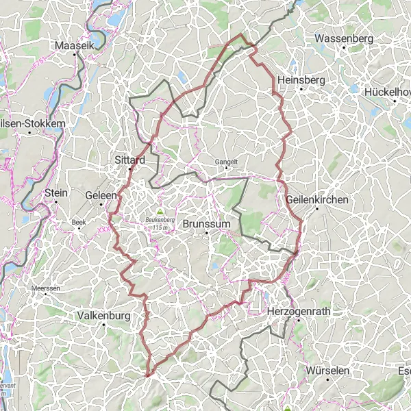 Map miniature of "Gravel Adventure: Exploring Hidden Gems" cycling inspiration in Limburg (NL), Netherlands. Generated by Tarmacs.app cycling route planner