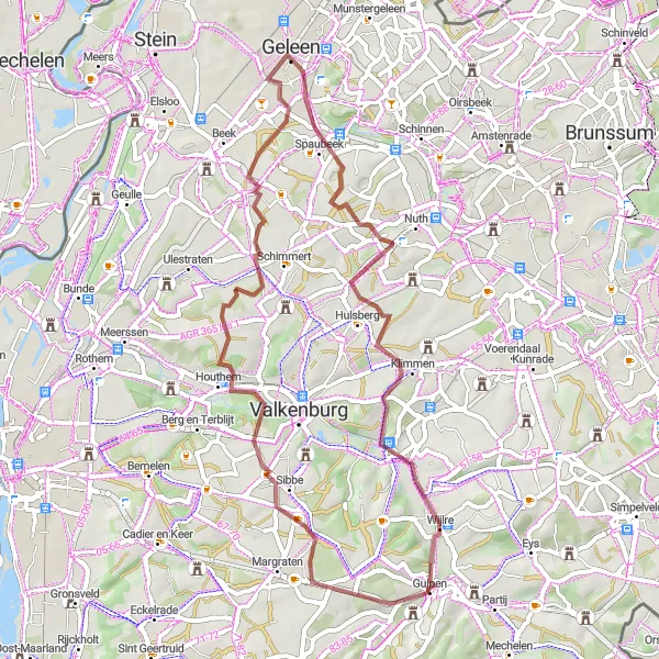 Map miniature of "Gravel Paradise: A Scenic Adventure" cycling inspiration in Limburg (NL), Netherlands. Generated by Tarmacs.app cycling route planner